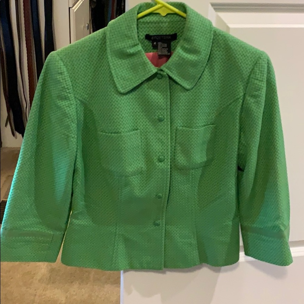 Etcetera Bright Green Textured Cropped Blazer